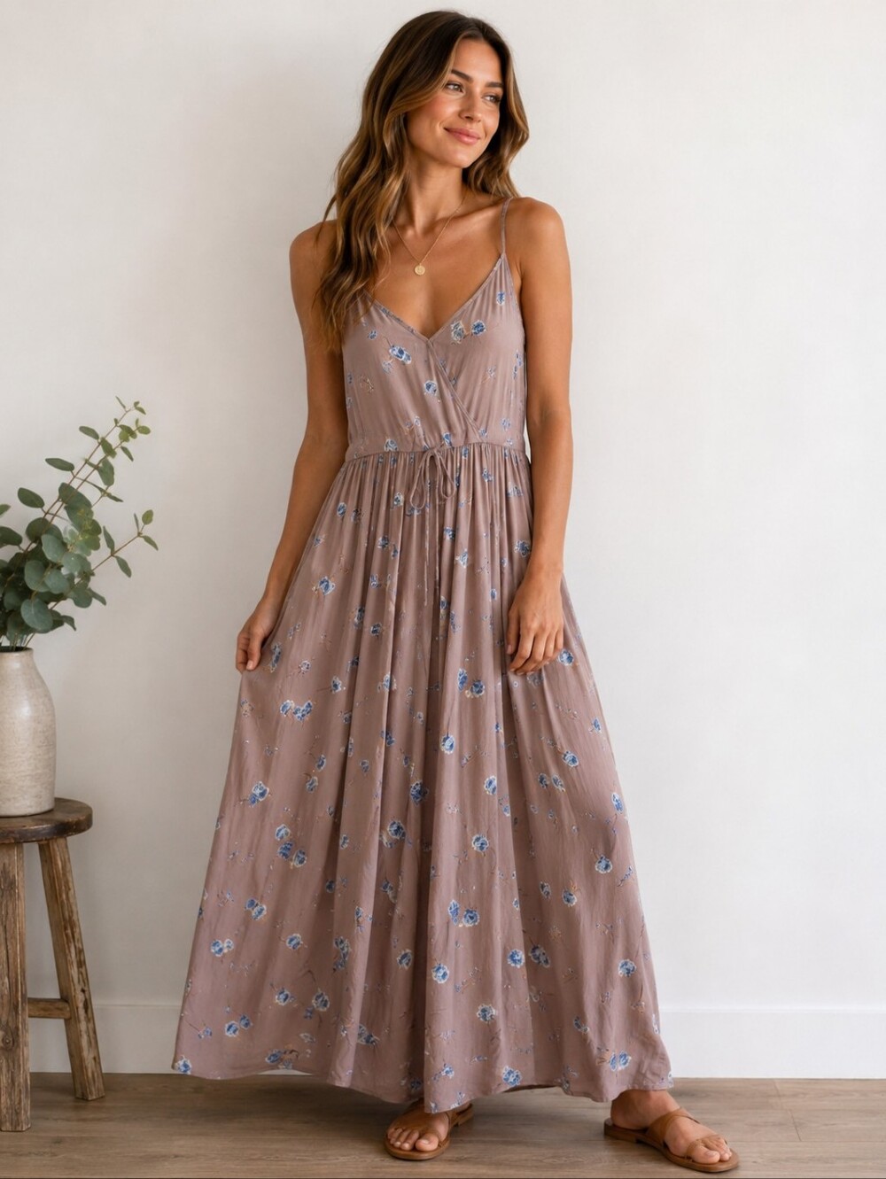 Christy Dawn Floral Maxi Dress Brown Blue Cottagecore Boho XS/S